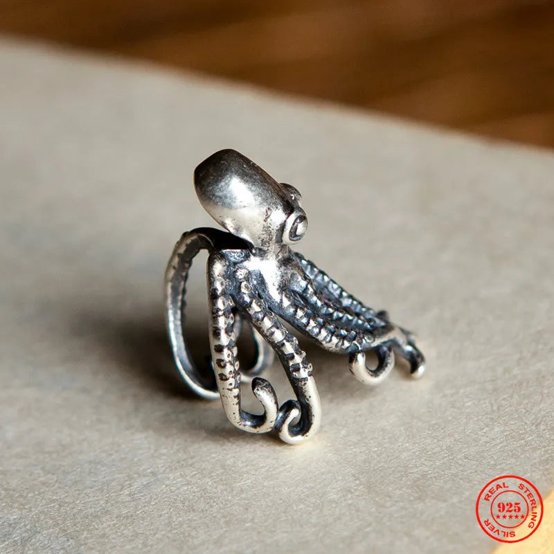 MKENDN Ocean Style S925 Big Octopus Ear Cuffs Vintage Ear Bone Clip Earrings For Women Men No Piercing Fake Cartilage Earrings