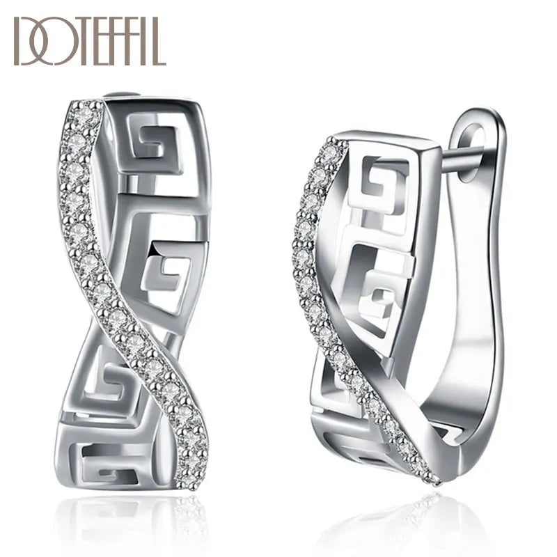 DOTEFFIL 925 Sterling Silver Classic AAA Zircon Earrings Fashion For Woman Wedding Engagement Party Gift Jewelry