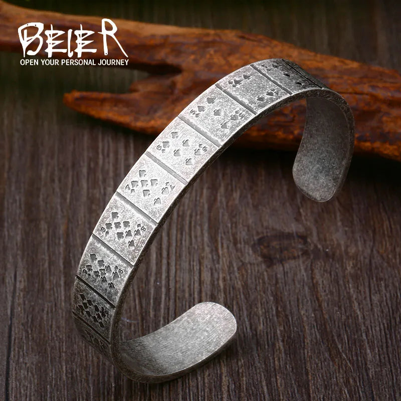 Beier 316L Stainless Steel Chinese Mahjong Thirteen Ancient Men's Open Bracelet Fashion High Quality Jewelry