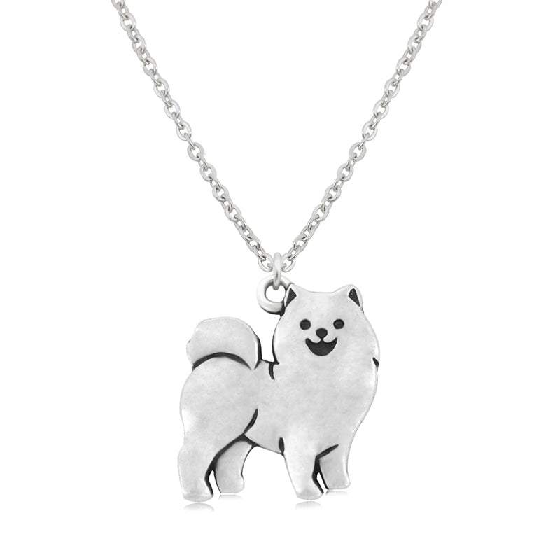 New Cute Silver Color Samoyed Dog Jewelry Set of Ladies Earrings Chain Necklace For Women Girls Pet Sets Gifts Bijoux Femme