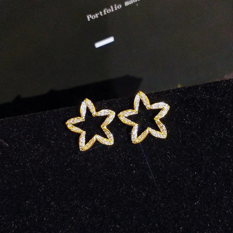 real 18 k gold Woman Stud Earrings Unusual Earings Trend Piercing Small Crystal Vintage Ear Cuffs For Party Women's Jewelry