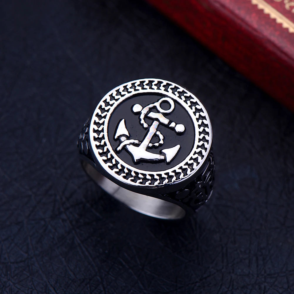 Stainless Steel Golden Anchor Vintage Ring - Madeinsea©