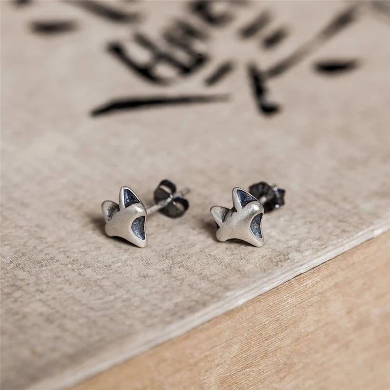 MKENDN 100% 925 Sterling Silver Creative Retro Fox Head Stud Earring Trendy Street Gothic Punk Style Men Women Fine Jewelry