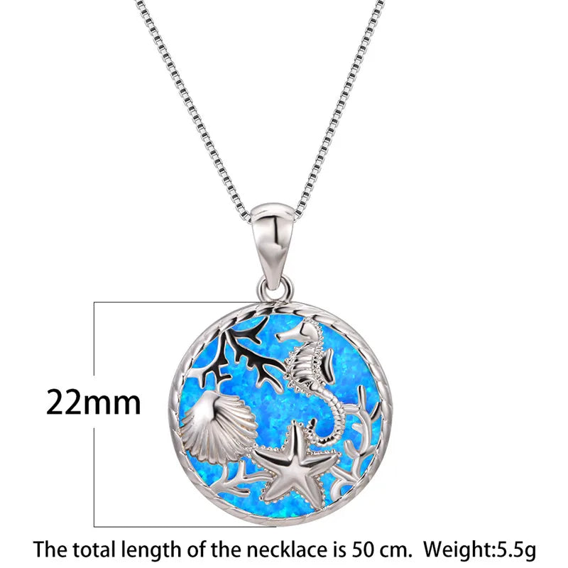 Boho Seahorse Sea Star & Shell Pendant Necklace