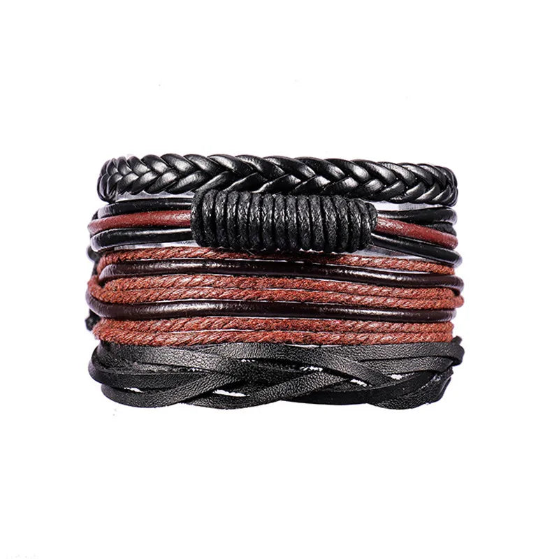 Mix 3/4Pcs/ Set Bracelets & Bangles Mens Leather Bracelets 2019 Vintage Wooden Beads Ethnic Tribal Wristbands Bracelet Evil Eye