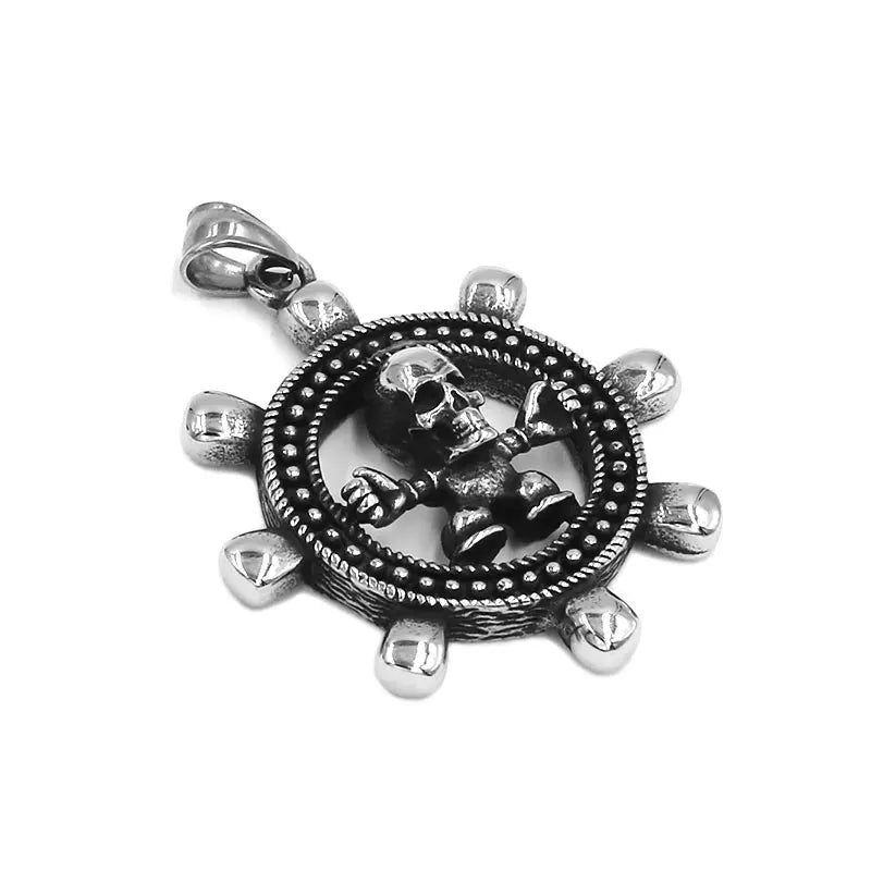 Anchor Rudder Biker Skull Pendant Stainless Steel Jewelry Fashion Viking Men Gift SWP0537A