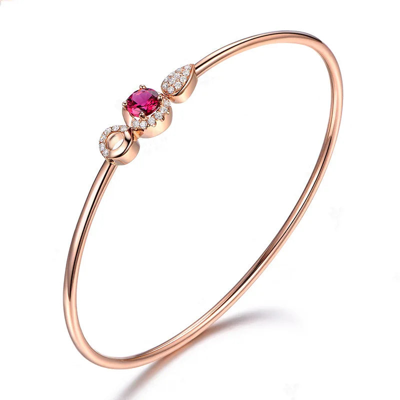Real 14K Rose Gold Silver Bangles Bracelets for Women Natural Ruby Gemstone Tennis Charm Cuff Bracelet Wedding Fine Jewelry Gift