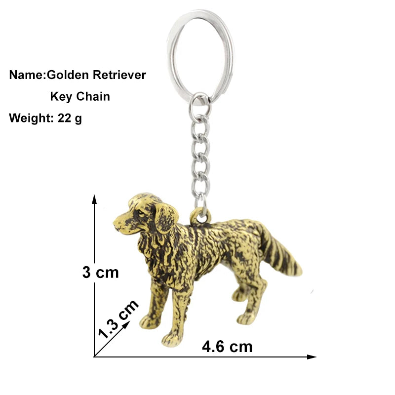 New Vintage 3D Golden Retriever Dog Key Chains Cute Pet Couple Keychains Bag Car Keyring Jewelry For Men Girls Gift Accessories
