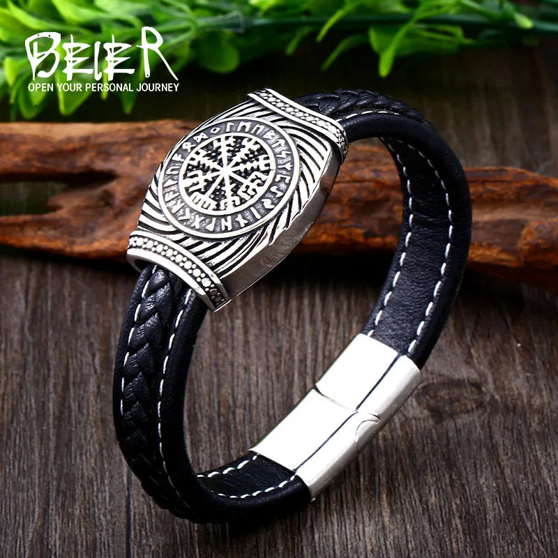 Bracelet Beier en acier inoxydable 316L avec triangles empilés nordiques et vikings Novos Symbol Bijoux de haute qualité LLBC-L052L