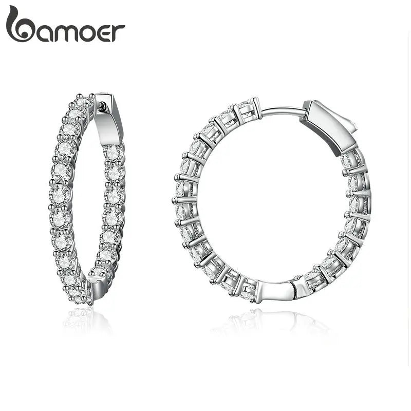BAMOER Klassische Neue Silber Farbe Runde Kreis Leucht Zirkonia Stud Ohrringe für Frauen Übertreibung Ohrringe Schmuck YIE138