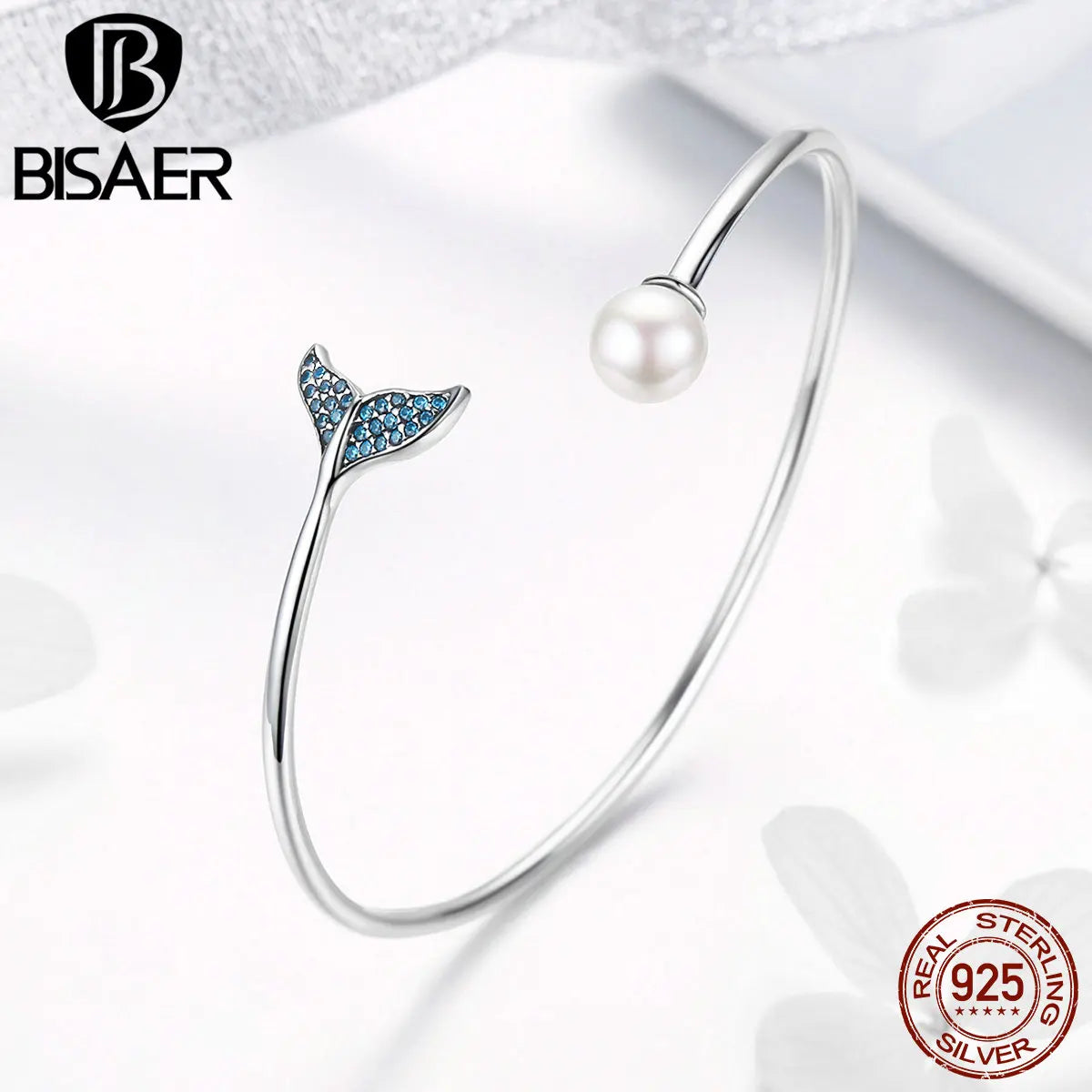 BISAER 925 Sterling Silber Meerjungfrauenschwanz-Armbänder zum Aufreißen, Perlenarmbänder und Armreifen für Damen, origineller Schmuck, Weihnachtsgeschenke