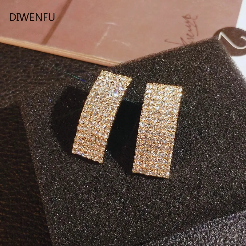 14K Yellow Gold Diamond Stud Earrings for Women Square Rock Pary Stud Earrings Office Club Luxury Fashion Fine Jewelry Women