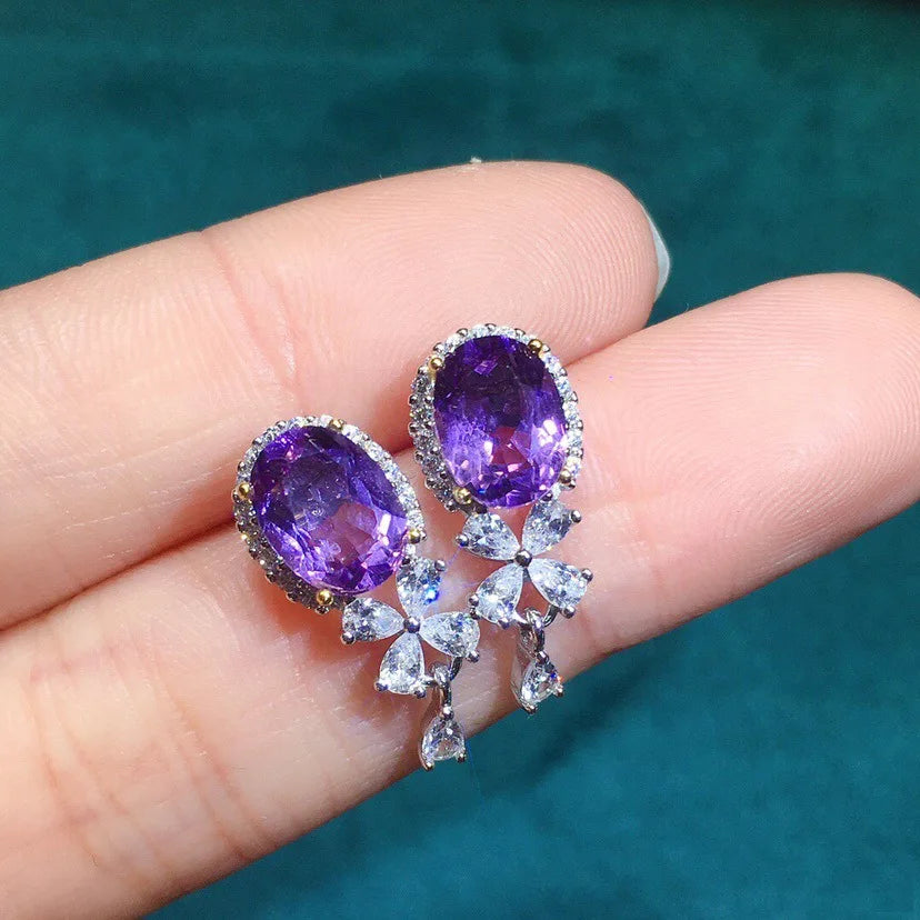 925 Silver Jewelry Natural Amethyst Earrings Fine Accessories for Wedding Engagement Party for Girlfriend&Wife Gift
