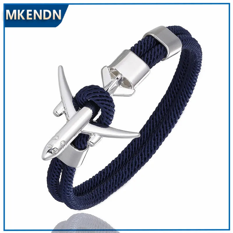 MKENDN Fashion Airplane Anchor Bracelets Men Charm Rope Chain Paracord Bracelet Male Women Air force style Wrap Metal Sport Hook - Madeinsea©
