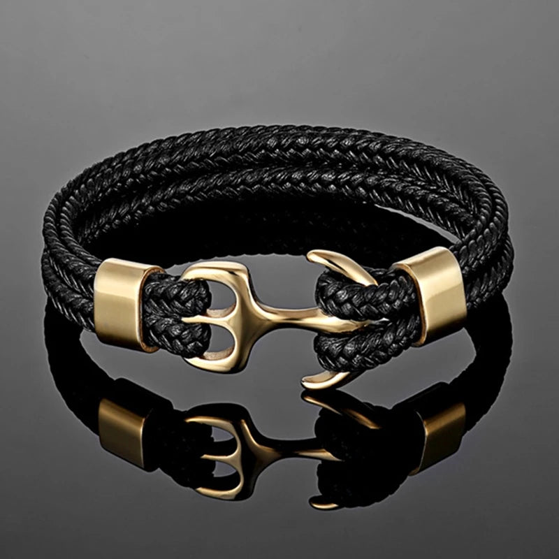 MKENDN Navy Style Men Anchor Bracelet Woven Multilayer Leather Bracelets For Women Black Stainless Steel Sport Buckle - Madeinsea©