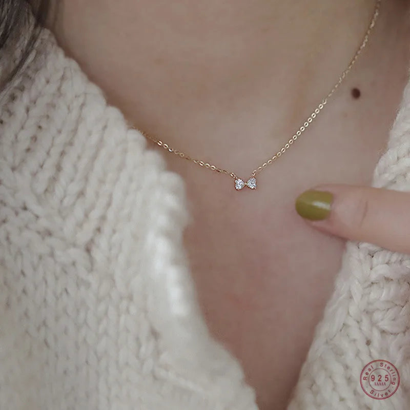 925 Sterling Silver Korean Simple Bowknot Pendant Clavicle Chain Necklace Women Light Luxury Temperament Party Jewelry