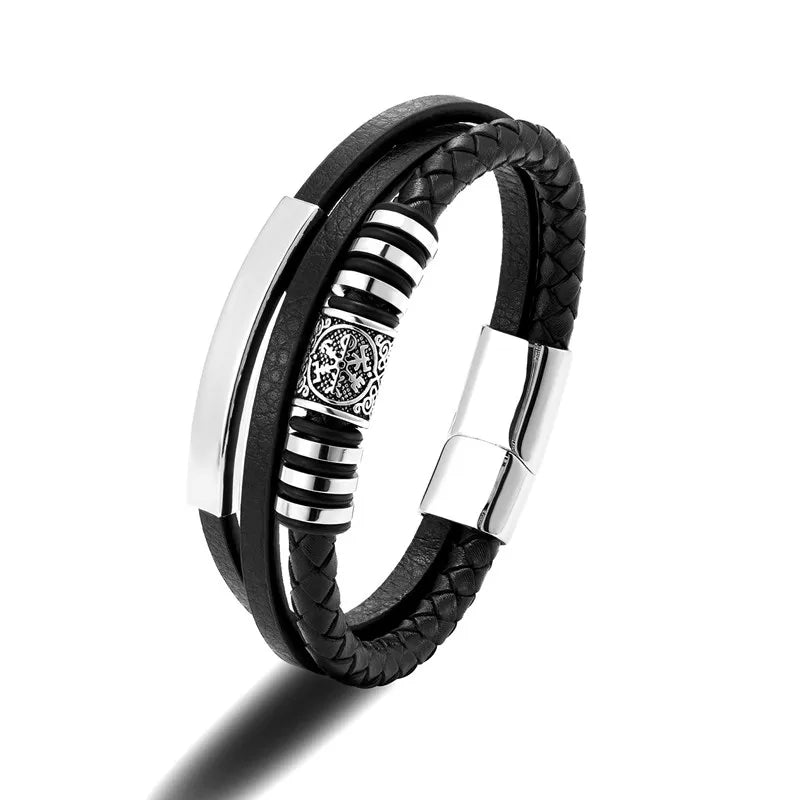 MKENDN Punk Viking Style Hand-woven Multi-layer Combination Accessory Stainless Steel Men's Leather Bracelet Classic Gift