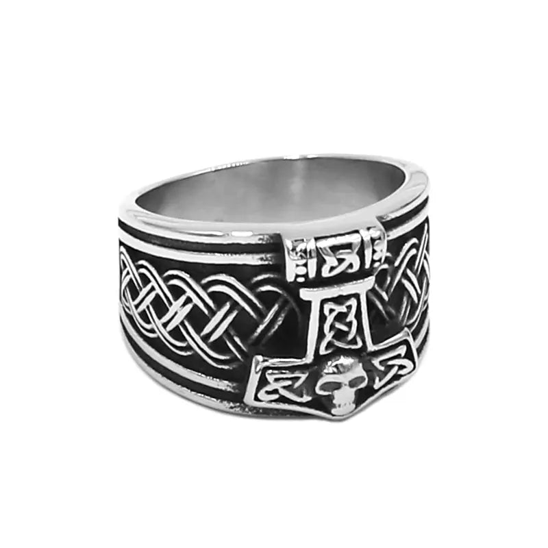 Norse Viking Myth Thor Hammer Ring Stainless Steel Classic Tribal Celtic Knot Jewelry Wholesale SWR00978A