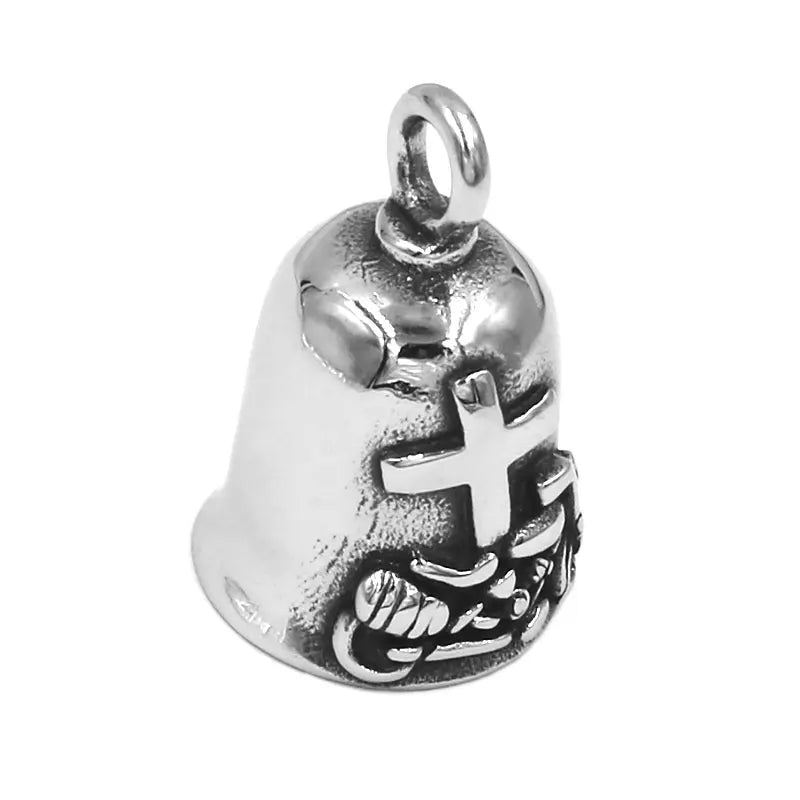 Motorbike Cross Bell Pendant Stainless Steel Jewelry Punk Motorcycle Biker Bell Pendant SWP0603A (Has steel ball, no bell ring)