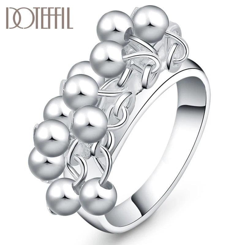 DOTEFFIL 925 Sterling Silver Smooth Grape Beads Ring For Women Fashion Wedding Engagement Party Gift Charm Jewelry