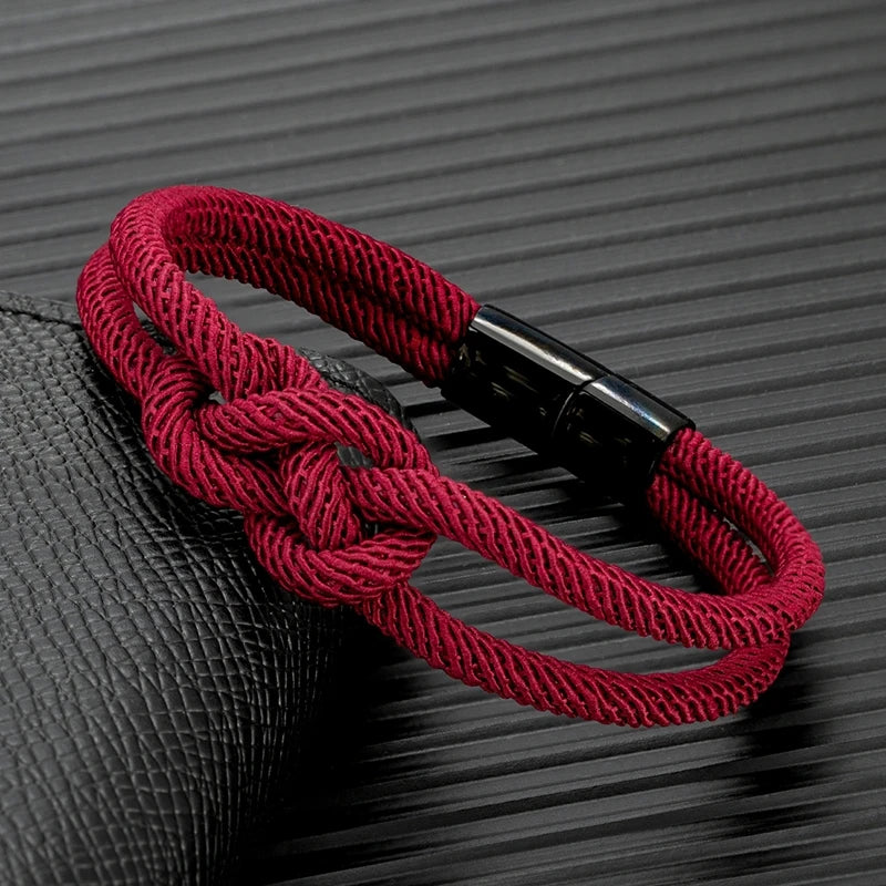 MKENDN Men Women Milan Bondage Rope Bracelet With Carrick Bend Knot And Black Stainless Steel Silder Magnet Clasp Jewelry