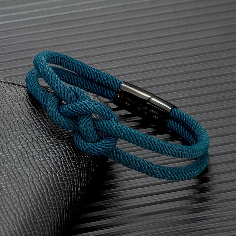 MKENDN Men Women Milan Bondage Rope Bracelet With Carrick Bend Knot And Black Stainless Steel Silder Magnet Clasp Jewelry