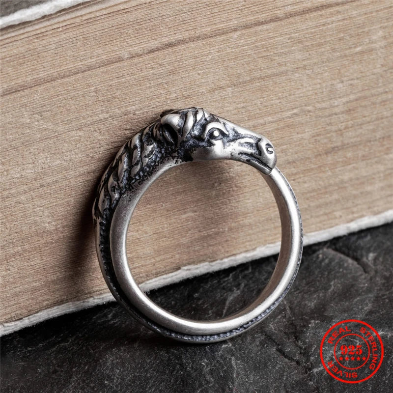 MKENDN Bague vintage en argent sterling 925 noir avec tête de cheval du zodiaque, style punk biker, bijoux pour hommes et femmes