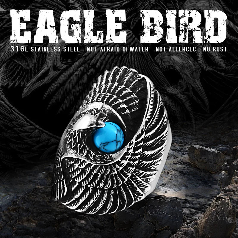 Beier 316L stainless steel Classic Eagle Green Stone Men's Ring Punk Animal High Quality Jewelry LLBR8-144R