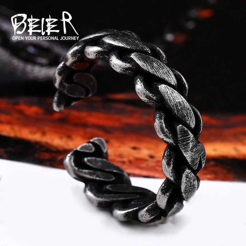 Beier nouveau magasin 316L en acier inoxydable conception unique simple rétro réglable bague pour hommes punk vélo mode fête bijoux LLBR8-529R