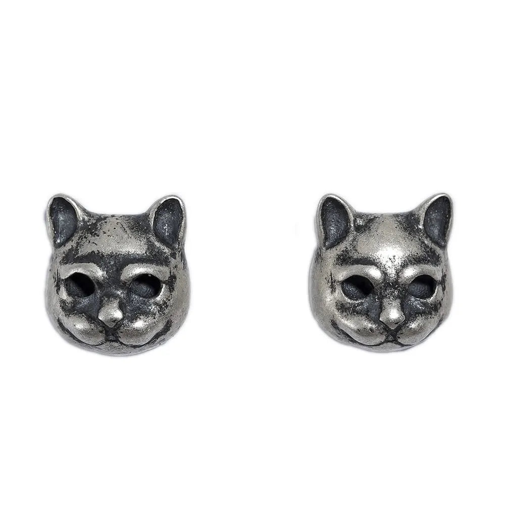 MKENDN 100% 925 Sterling Silver Creative Retro Cat Stud Earring Punk Street Style Ear Pin for Men Women Fine Jewelry