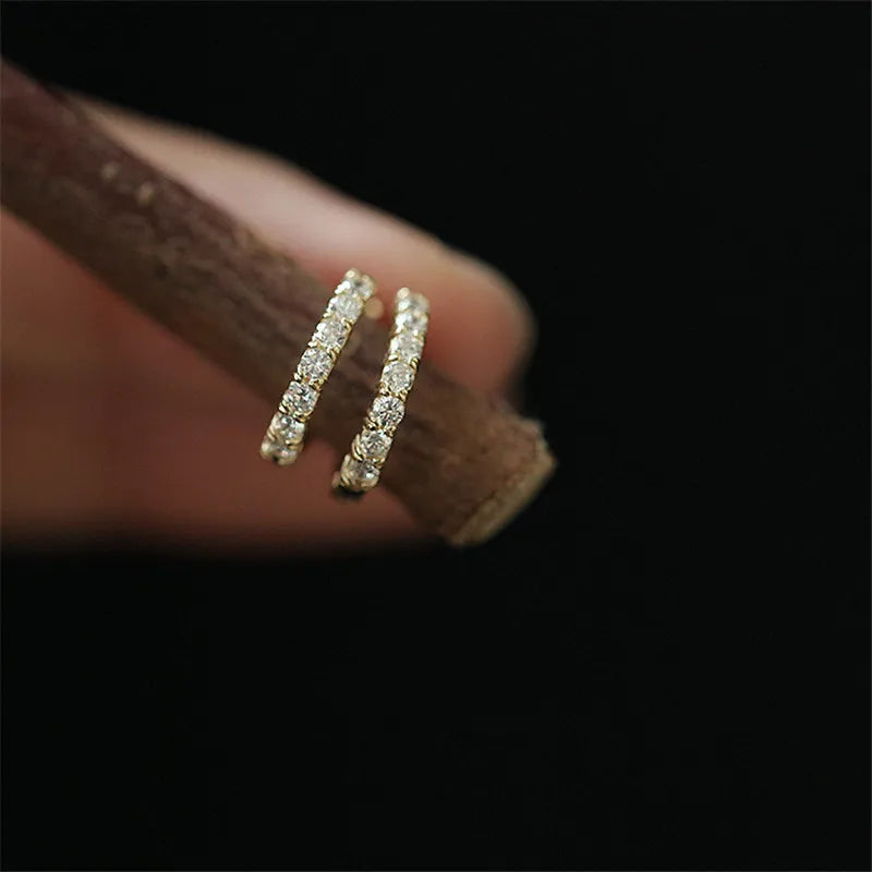 925 Sterling Silber Französisch Einfache Pavé Kristall Ohrringe Frauen Mode Charm Party Schmuck Überzug 14k Gold Zubehör