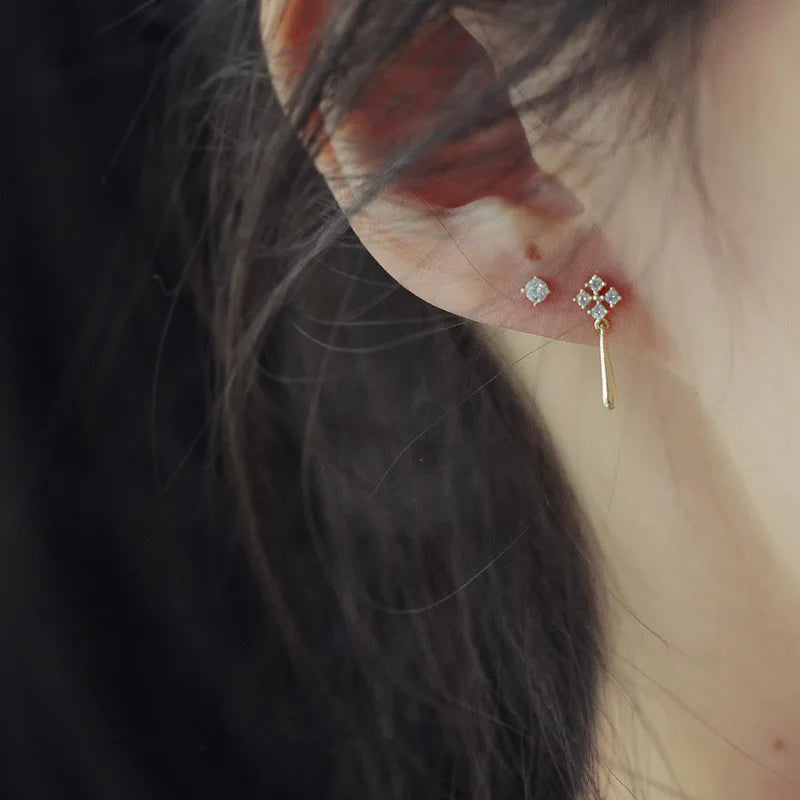 925 Sterling Silber Europäische Einfache Schneeflocke Ohrstecker Frauen Pavé Kristall Wassertropfen Quaste Ohrringe 14 Gold Schmuck