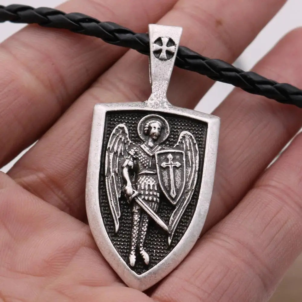 Erzengel Saint Michael St. George Religiöse Russisch-orthodoxe Vintage Heilige Schild Anhänger Halsketten für Männer Frauen Schutz Gif