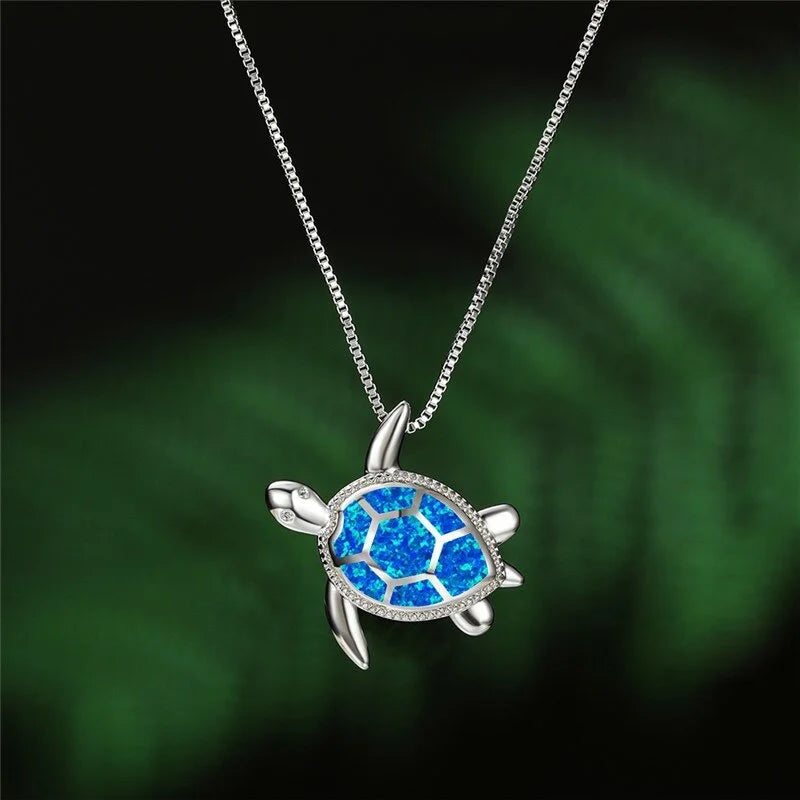 Classic Blue Pendant For Women Pendant Silver Color Chain Necklace Women Sea Turtle Crystal Wedding Jewelry