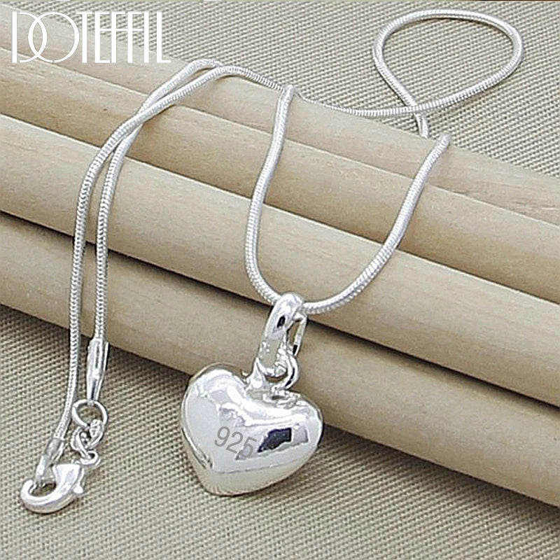 DOTEFFIL 925 Sterling Silver Solid Small Heart Pendant Necklace 16-30 Inch Snake Chain For Women Wedding Charm Fashion Jewelry - Madeinsea©