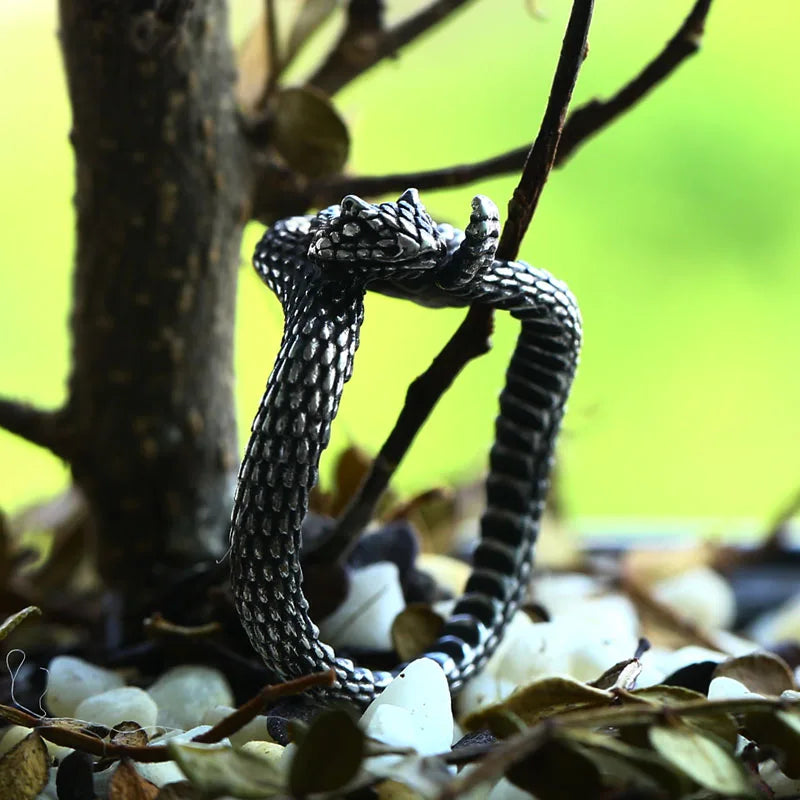 Beier Bague en acier inoxydable 316L pour homme avec motif serpent à sonnette classique et cobra, bijou punk de haute qualité LLBR8-731R