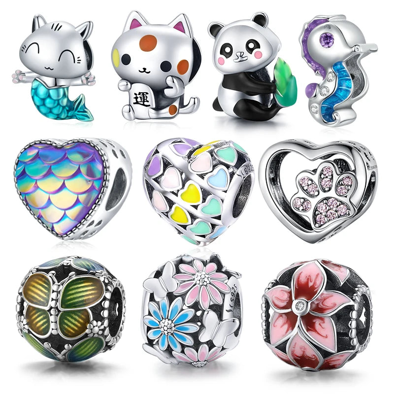 Bamoer 925 Sterling Silber Kitty Meerjungfrau Charme Blau Emaille Perle Anhänger für Original Armband Armreif DIY Herstellung für Mädchen SCC1852