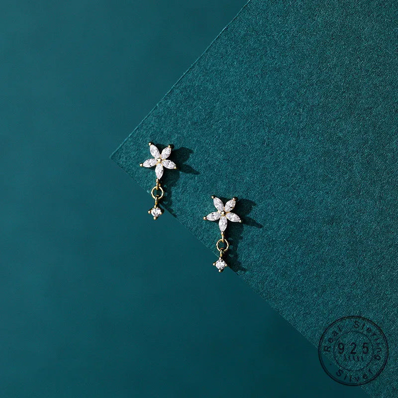 Korean Luxury Exquisite Flower Inlaid Zircon Earrings for Women Temperament Wedding Dating Jewelry Gifts