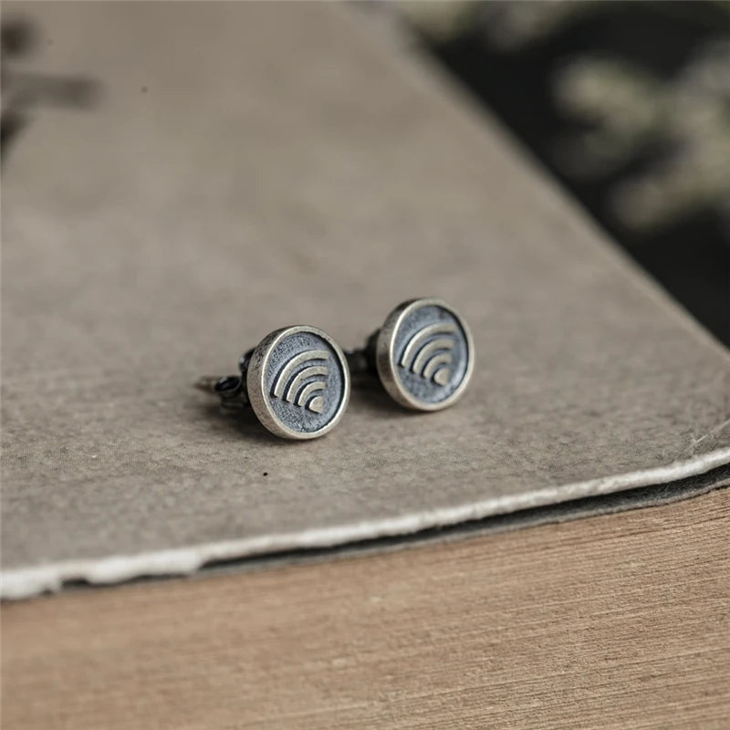 MKENDN 100% 925 Sterling Silver Creativity WiFi Icon Stud Earrings Fashion Trendy Hypoallergenic Personalized Ear Jewelry