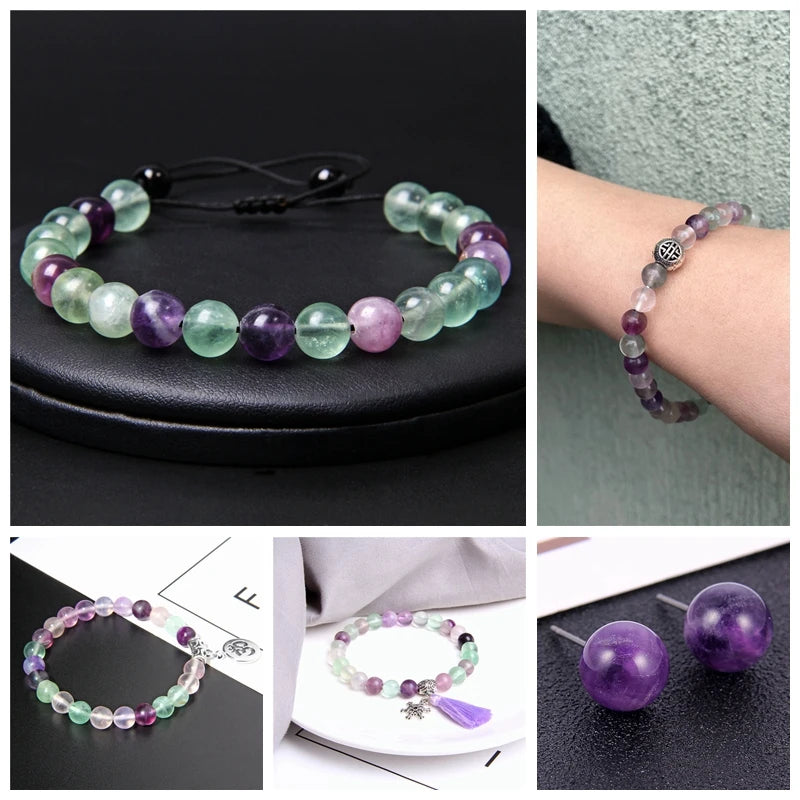 Hot Sales Natural Fluorite Beads Smooth Purple Round Loose Beads For Jewelry Making Bracelet Accessries 4 6 8 10 12MM 15" Strand