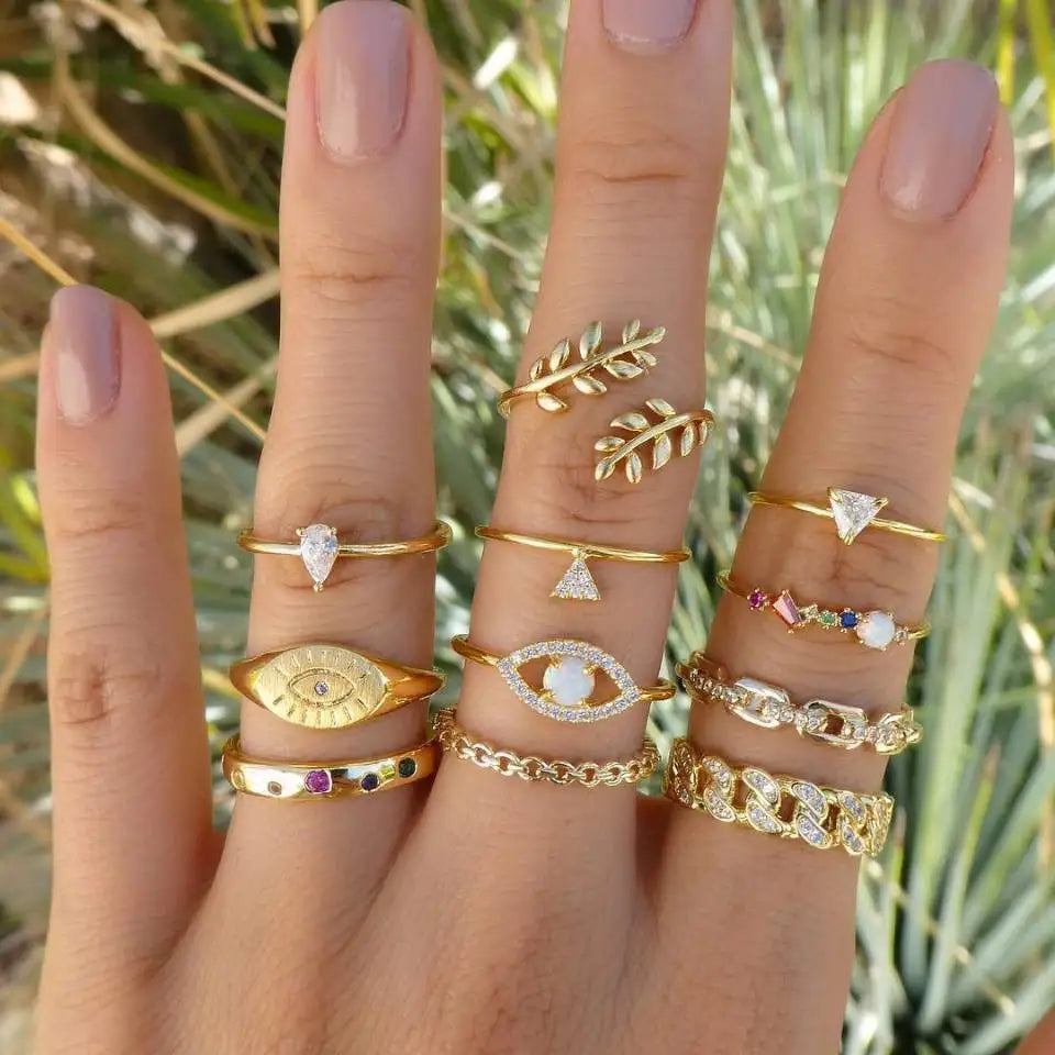 Bohemian Midi Knuckle Finger Rings Set For Women Vintage Crystal Elephant Crown Geometric Gold Color Ring Girl Wedding Jewelry