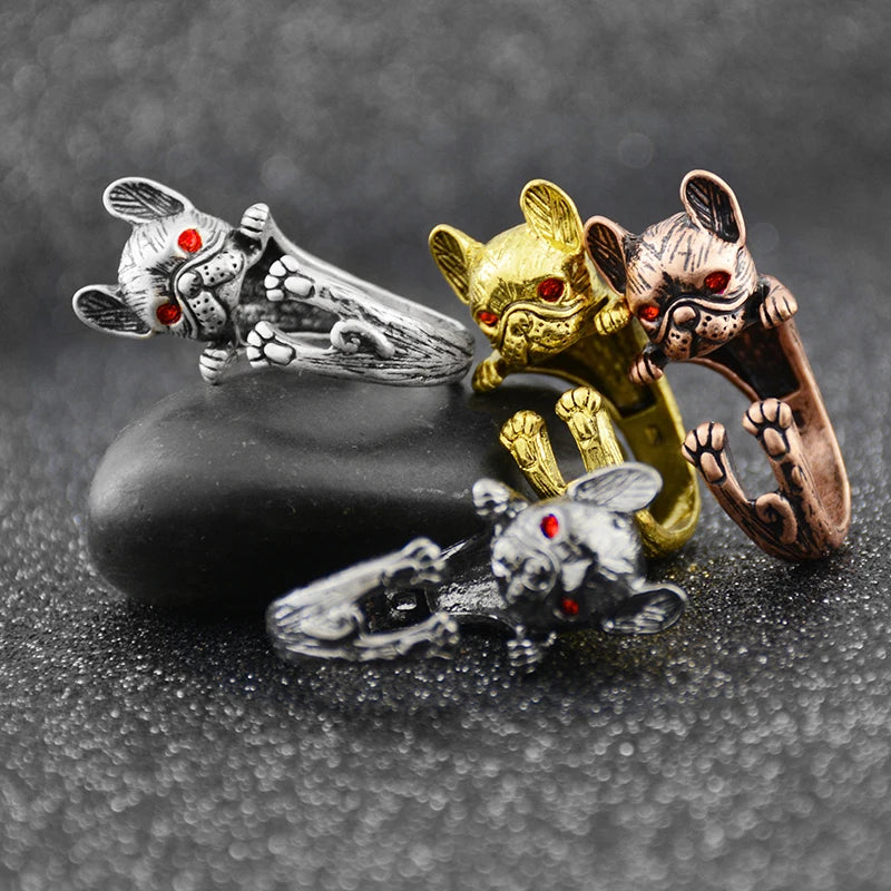 Retro Punk French Bulldog Dog Rings For Women Men Anel Boho Brass Knuckle Anillos Couple Ring Gift For Pet Lovers Jewelry 2018