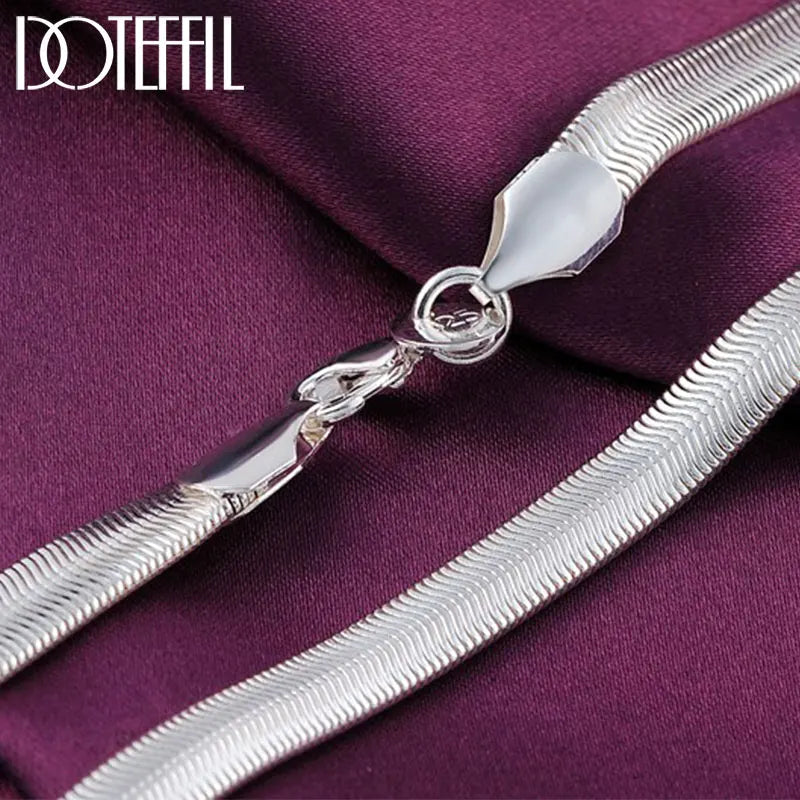 DOTEFFIL 925 Sterling Silver 16/18/20/22/24 Inch 6mm Flat Snake Chain Necklace For Women Man Fashion Wedding Party Charm Jewelry