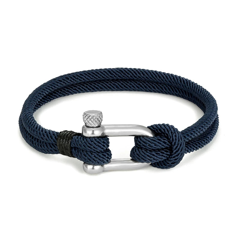 Nautical Men U shape Double strand Survival Bracelet Outdoor Rescue Emergency Rope Bracelet For Women Stainless Steel shackle