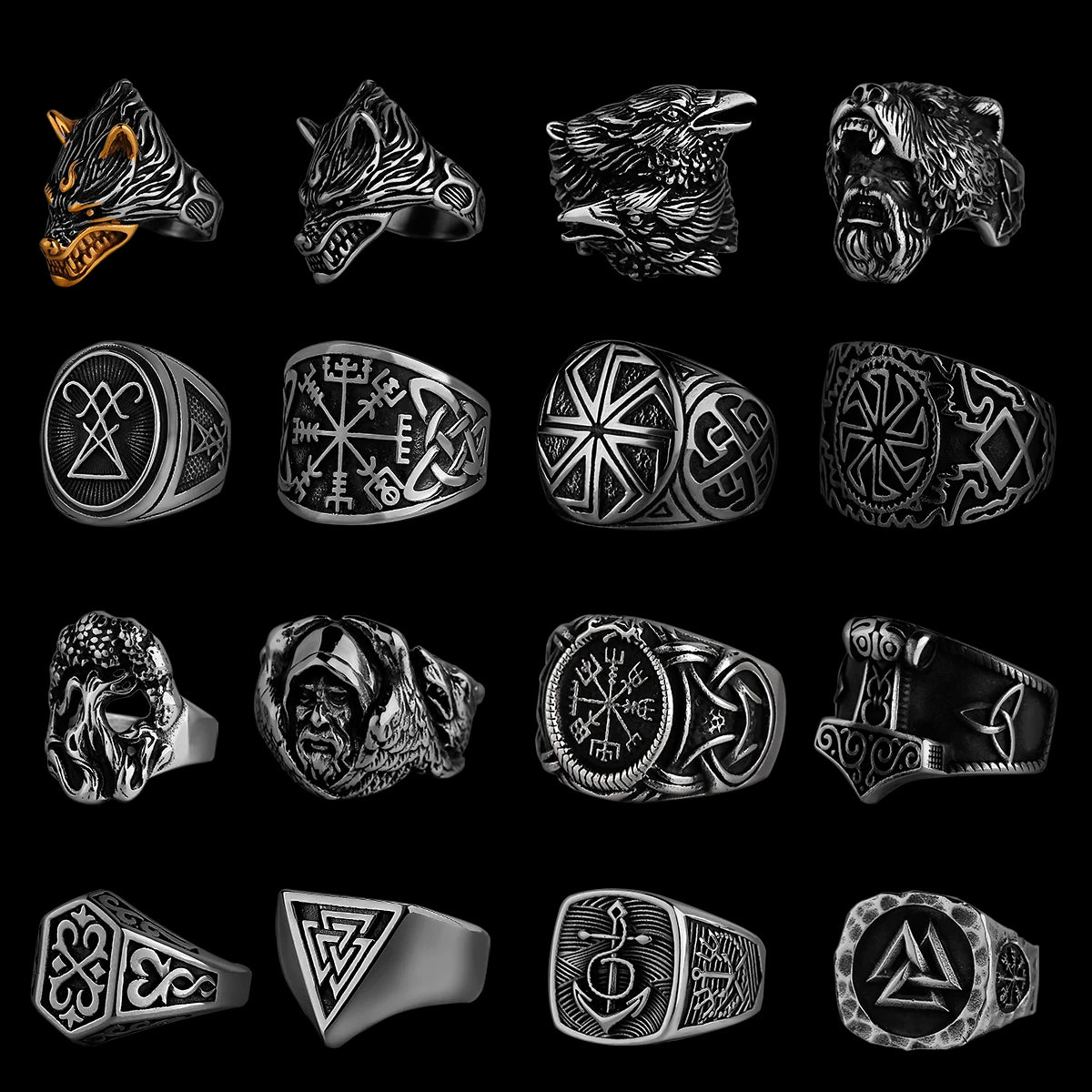 Nordic Viking Stainless Steel Ring Anchor Compass Tree of Life Rune Amulet Wolf Men Women Finger Jewelry Biker Party Club Gift