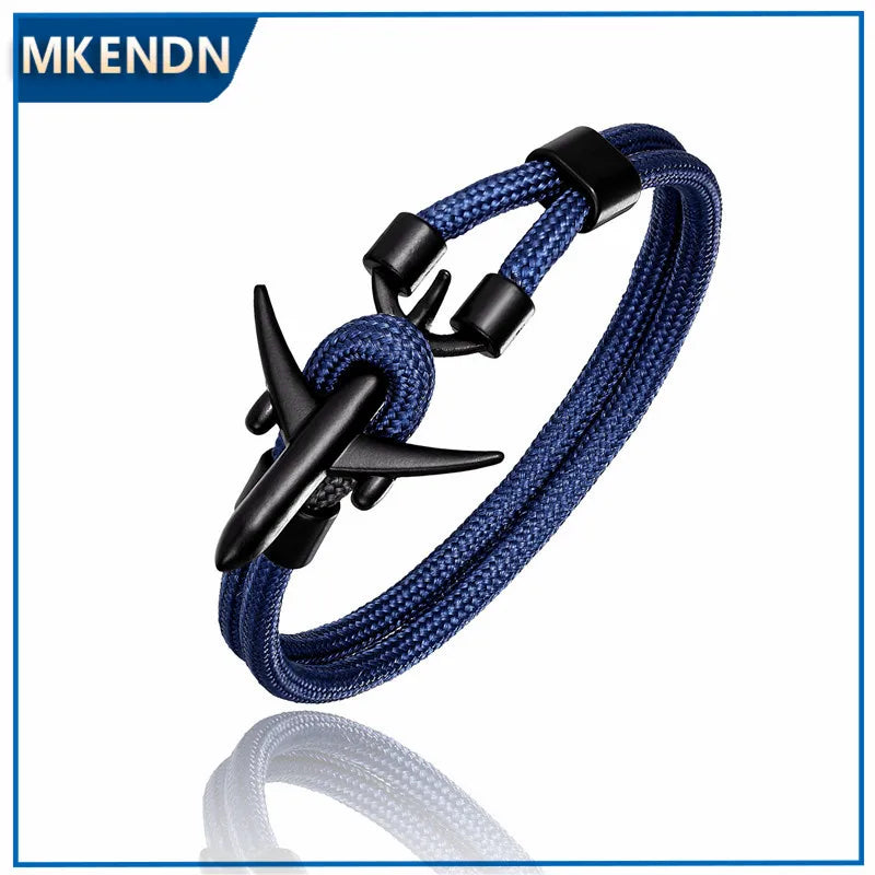 MKENDN Fashion Anchor Armbänder für Damen und Herren, Flugzeug-Charm-Seilkette, Paracord, Hope To Safe Jewelry Pulseras hombres