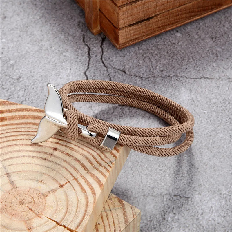 MKENDN Fashion Whale Tail Anchor Bracelets Men Multilayer Charm Rope Chain Bracelet Male Women Navy style Wrap Metal Sport Hook