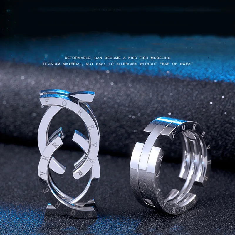 Bague pour homme en acier inoxydable 316L Beier au design unique et réglable avec gravure Forever Kissing Fish, cadeau pour couple LLBR-R132R