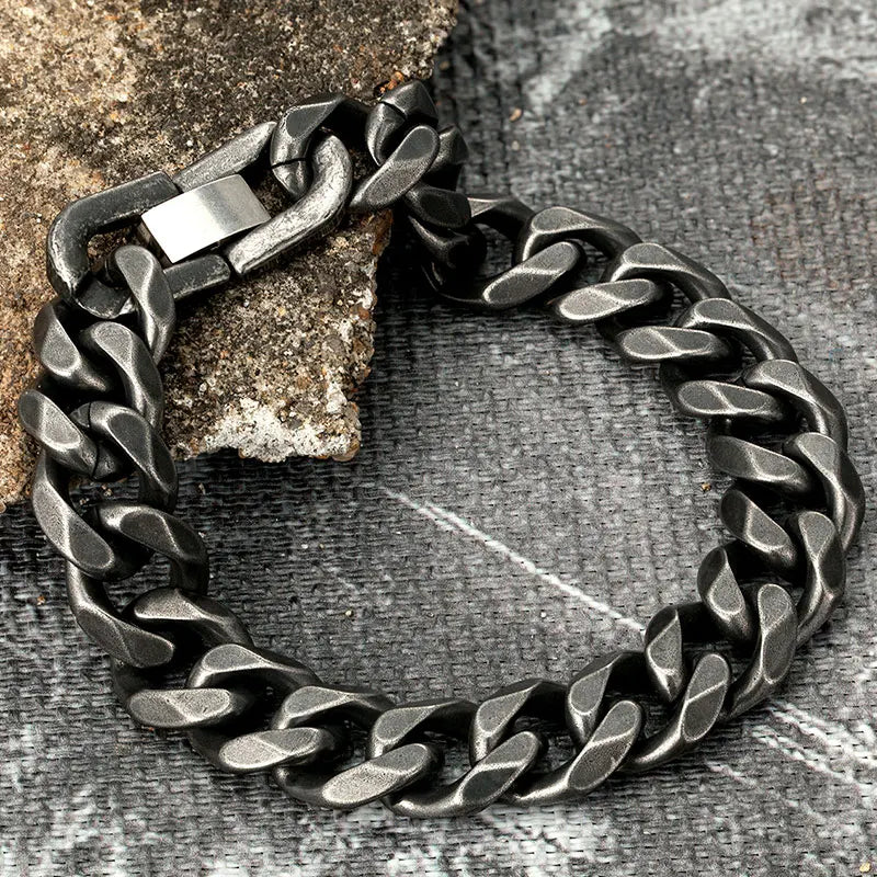 MKENDN Vintage Oxidized black Chain Men's Bracelet Stainless Steel Curb Cuban Link Chain Bangle Male Women Hiphop Trendy Jewelry - Madeinsea©