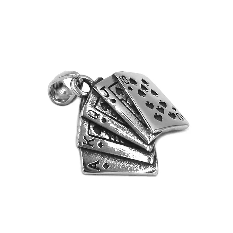 Poker Straight Flush Spades Pendant Stainless Steel Jewelry Casino Playing Cards Biker Jewelry Necklace SWP0520A